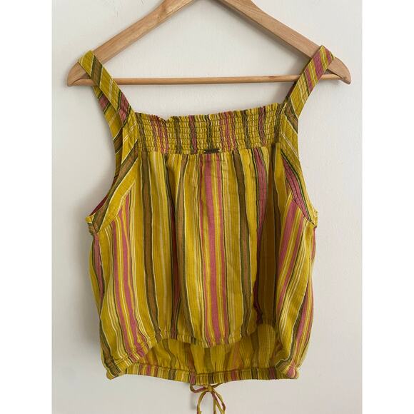 prAna Little Palm Cami Tank Top Leapfrog Stripe Yellow New with Tags Size Small - Picture 2 of 5